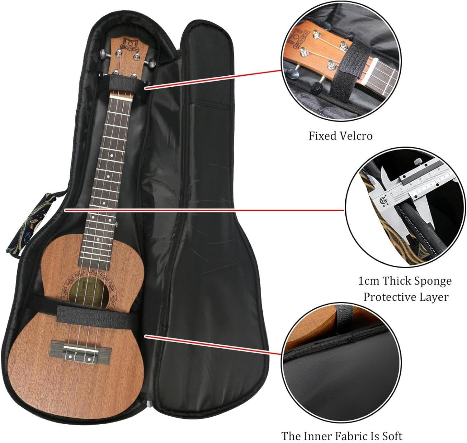 Ukulele Case Moon Phase Tree of Life Nature Flower Plant Butterfly Ukulele Bag for 23’’ Concert Ukulele Waterproof Ukulele Padded Bag