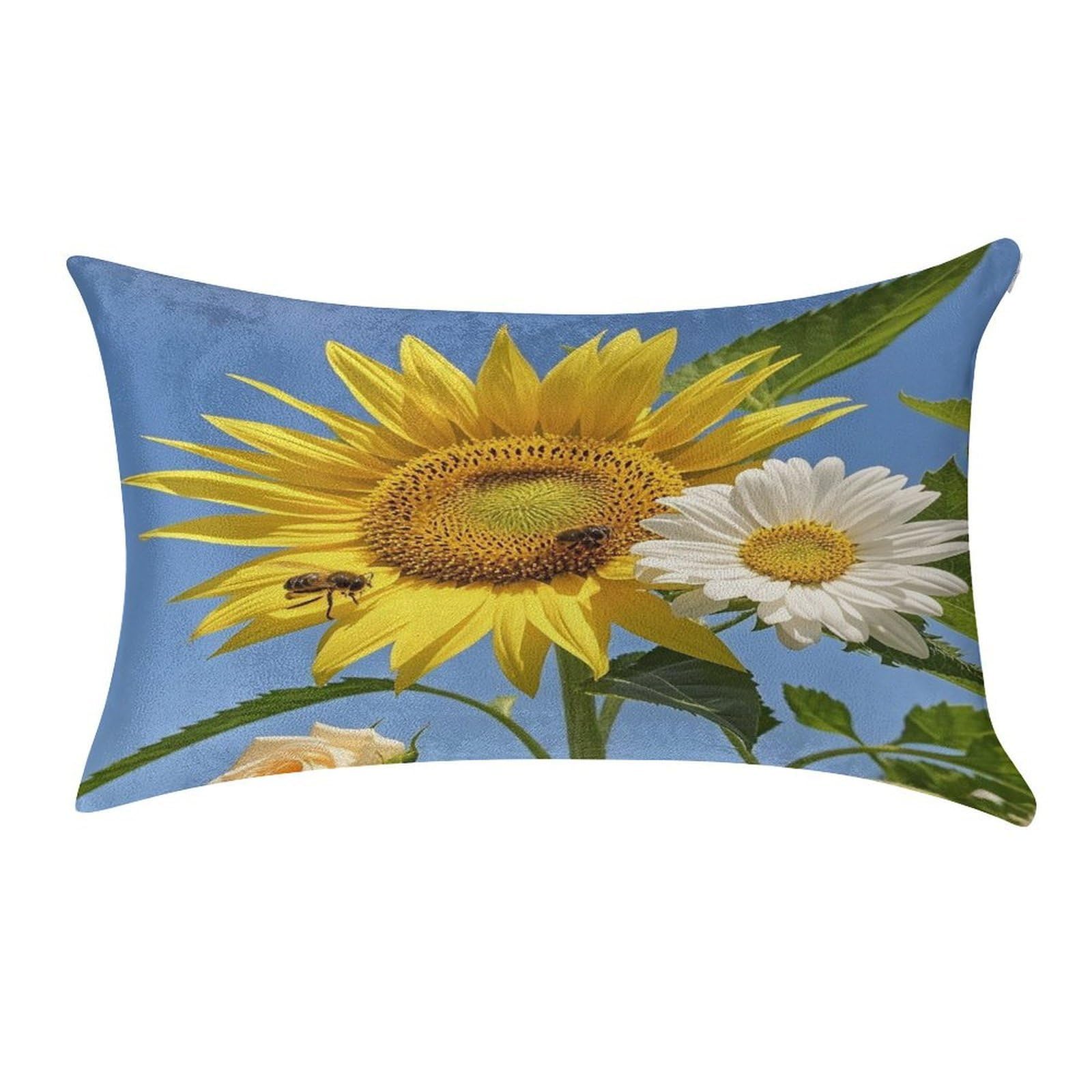 FekiLoot Bees Sunflowers Daisy Rose Flowers Pillow Covers Luxury Velvet Oblong Pillowcases Rectangular Throw Pillows Case Decorative Velvet Cushion Covers Ultra Soft Lumbar Pillow Shells 12 X 20 in