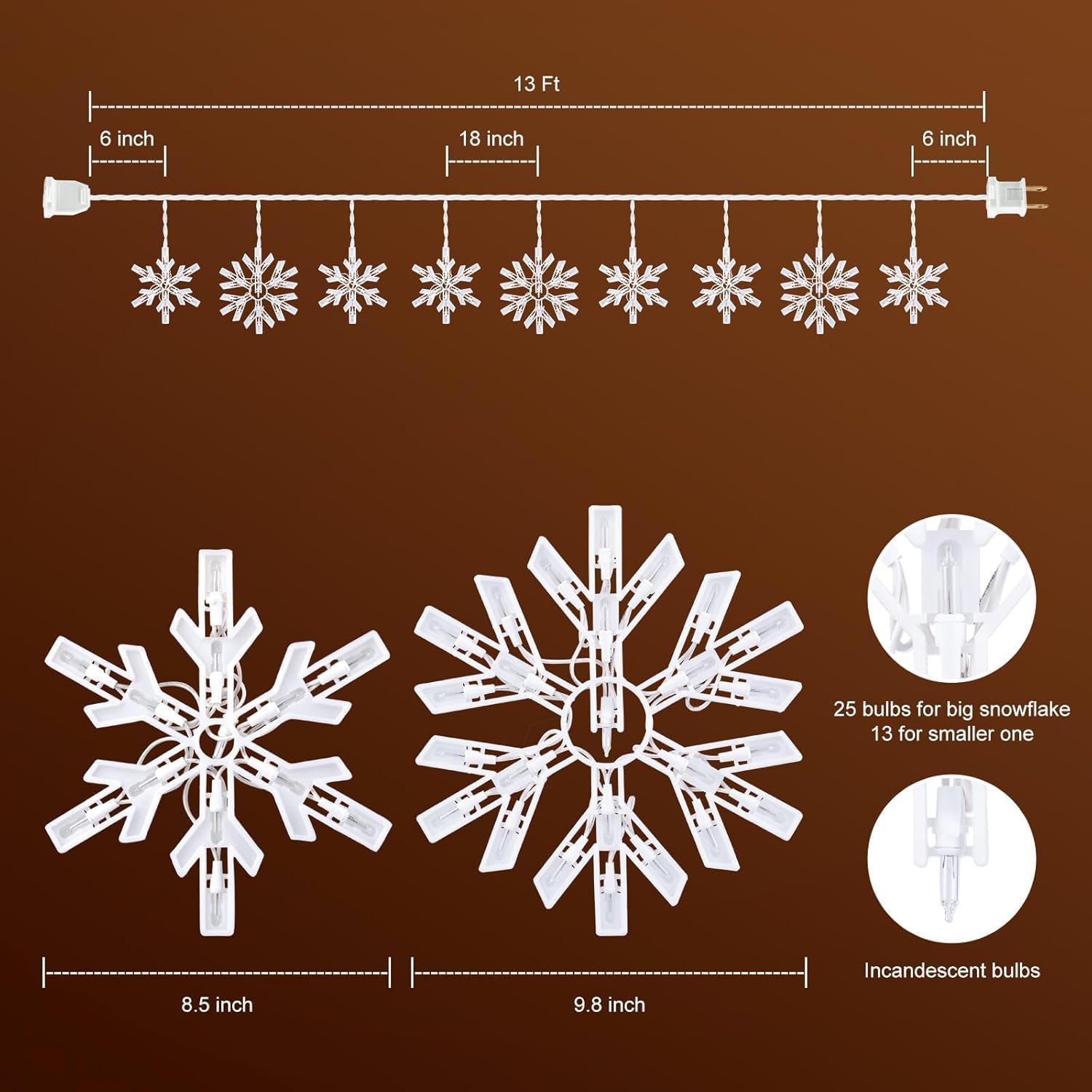 Snowflake Christmas String Lights with 9 Drops - 13ft 150 Mini