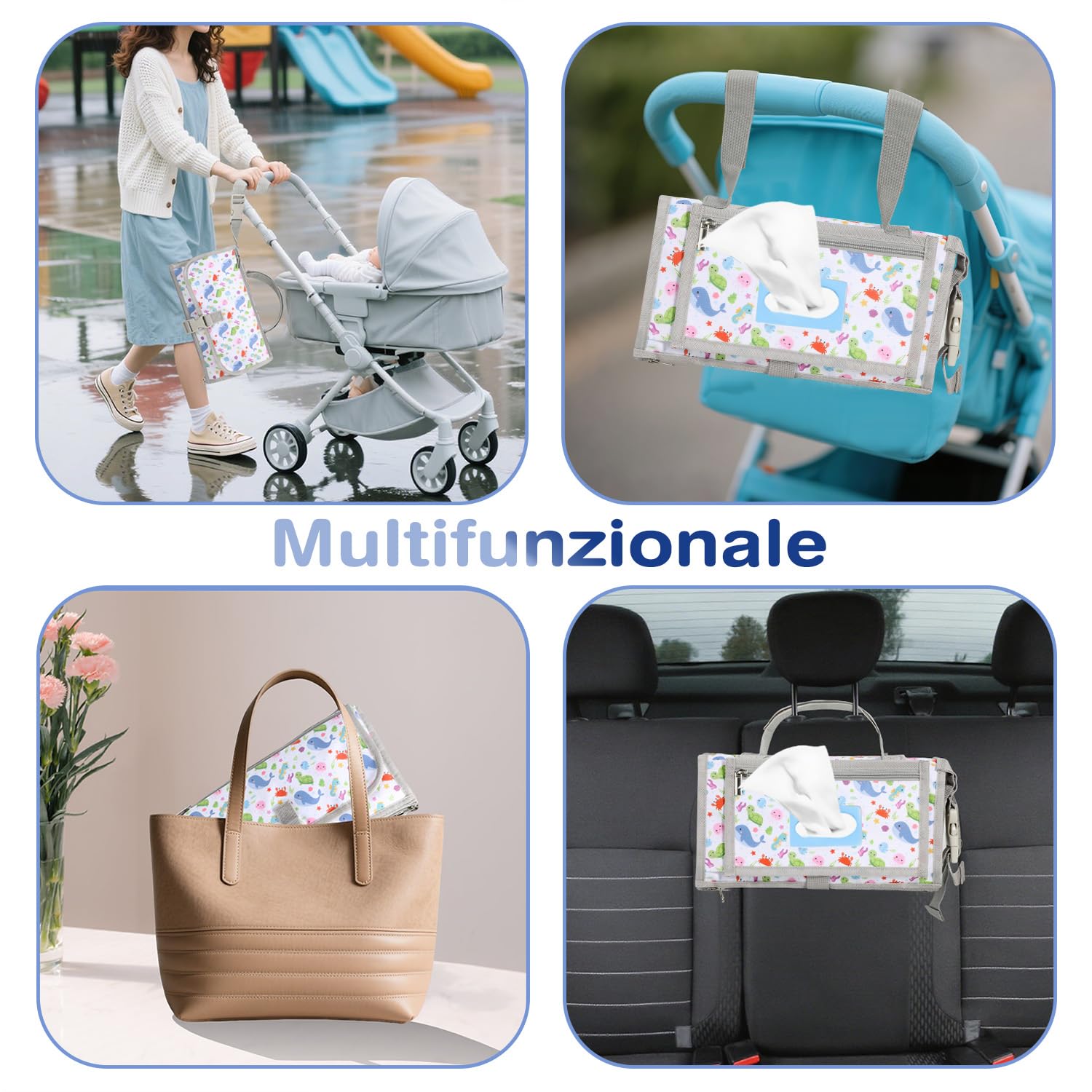 Fasciatoio Portatile per Neonato Pieghevole e Oxford impermeabile, con Cuscino Ergonomico e Dispenser e Spazi Stoccaggio,Regalo Nascita Perfetto per Maschio e Femmina,(Animali Marini)