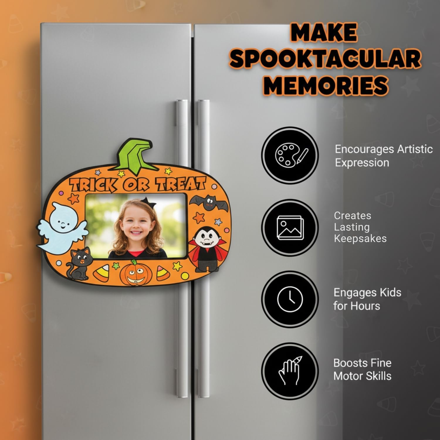 Fun Express DIY Color Your Own Halloween Trick-or-Treat Picture Frame Magnets – Fun Crafts for Kids, Perfect for Halloween Parties and Activities - 50 Pieces