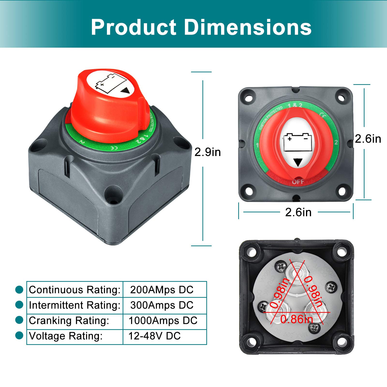 EEEKit Battery Isolator Switch, 12V48V 4 Position Battery Master Power