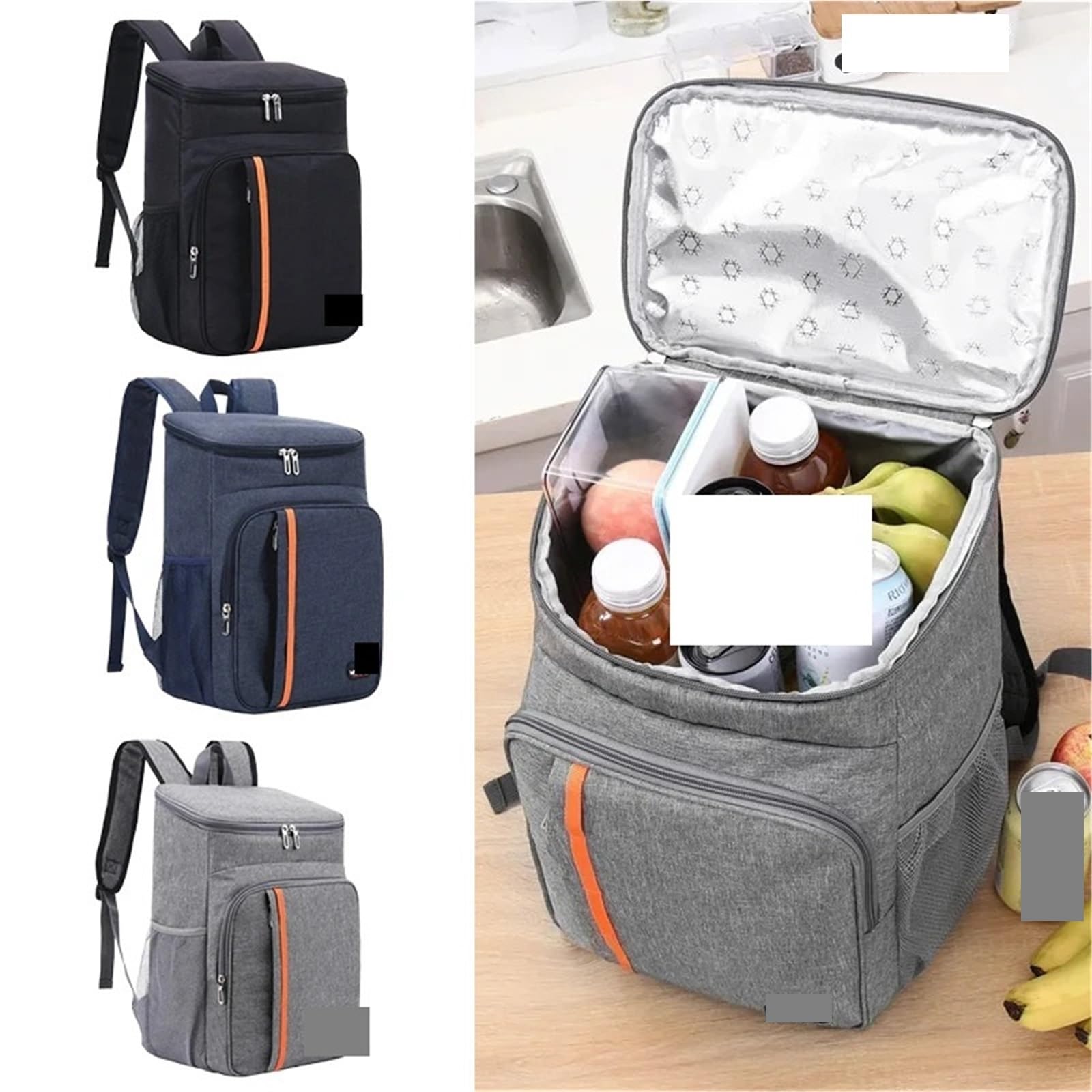 Bolsa De Almuerzo Bolsa de almuerzo térmica de 18L, caja de comida portátil, refrigerador impermeable, estuche aislado de hielo, mochilas de tela Oxford for acampar, caja de hielo Para Oficina，Picnic(