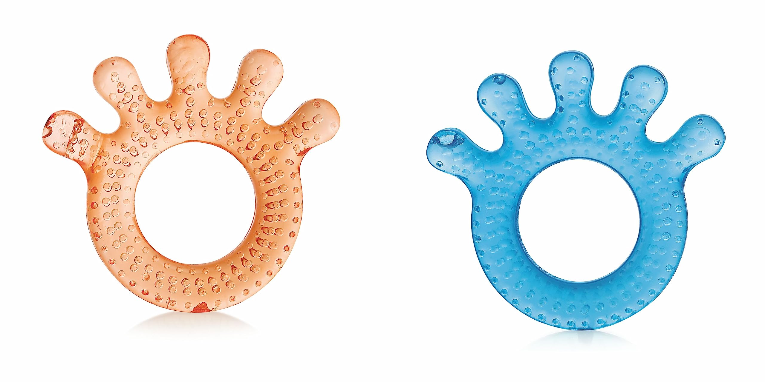 BeeBaby Teethers for 6 to 12 Months BPA Free. Cooling Water Filled Baby Teether, Soft Teething Toy for Babies with Carry Case, Soothes Gums and Easy to Grip. 100% BPA, PVC Free. (Finger - Blue_Orange, Pack of 2)