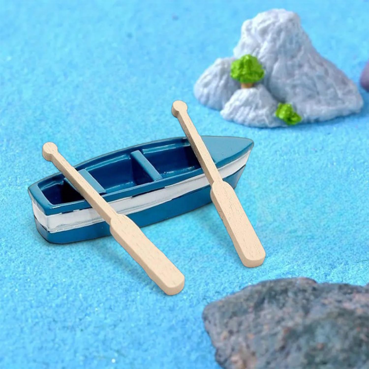 ascension Resin Blue Boat with 2 Paddles Bonsai Décor Dollhouse Fairy Garden Terrariums Landscaping Decoration Miniature Blue Boat for Car Dashboard Kids Room Decoration & Gifts (Pack of 1)