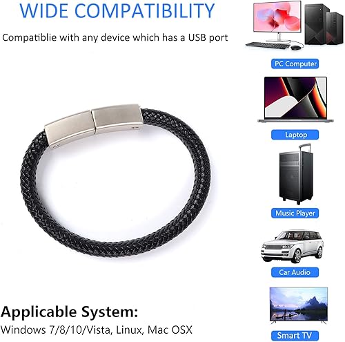 Miniatura 6 de CHUYI Diseño de pulsera 64GB USB 2.0 Flash Drive portátil de metal y piel sintética trenzada pulsera Pulgar Drive Cool Jump Drive Novedad Memory