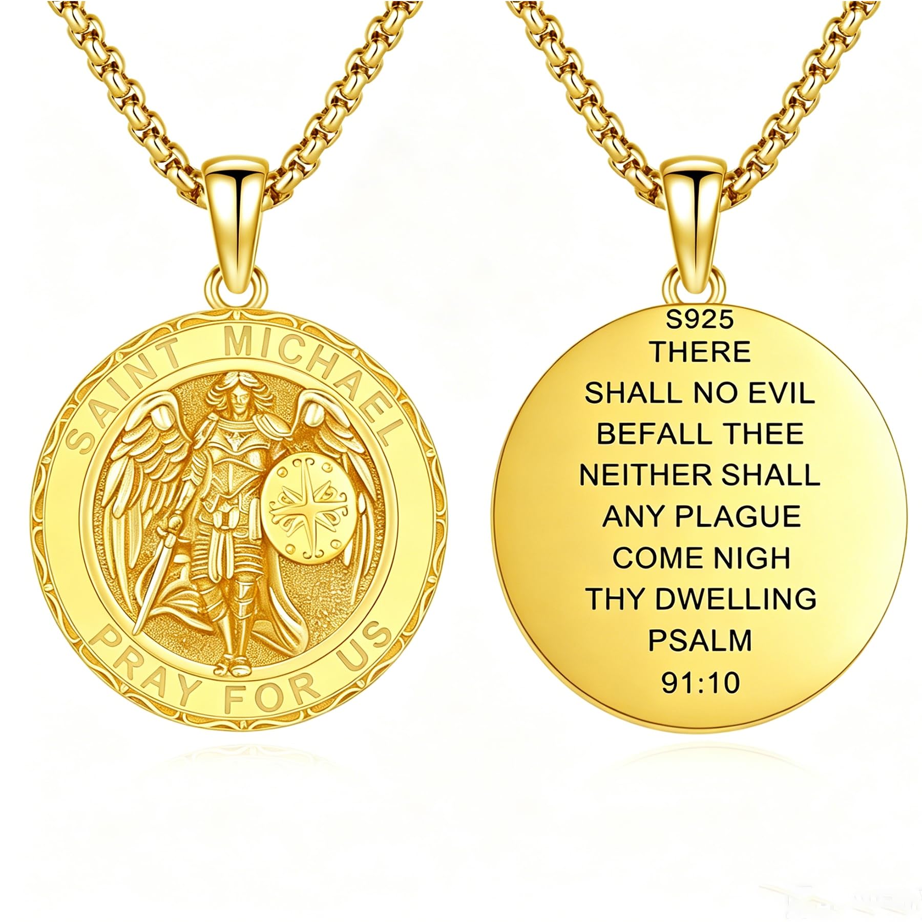 Silver/14K Gold Patron Saint Medal Amulet Necklace for Men Women