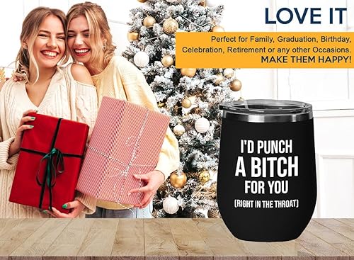 Miniatura 6 de Vaso de vino I'd Punch a B for You, edición negra, amistad, sarcasmo de bestia, mejor amiga, cuñada, hermana hermana, tribu de las hermanas