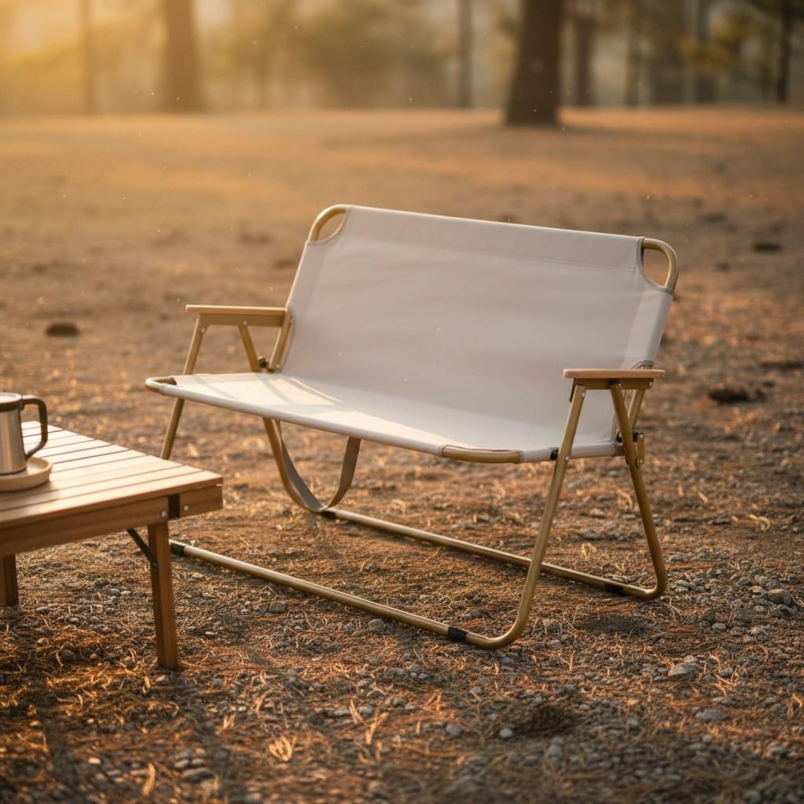 Outdoor Faltstuhl Doppel Campingstuhl Klappbank Loveseat mit Strapazierfähigem Oxford Bezug Stabilem Stahlrahmen Und Angenehmen Armlehnen Faltbar für, Khaki Rahmen Grün