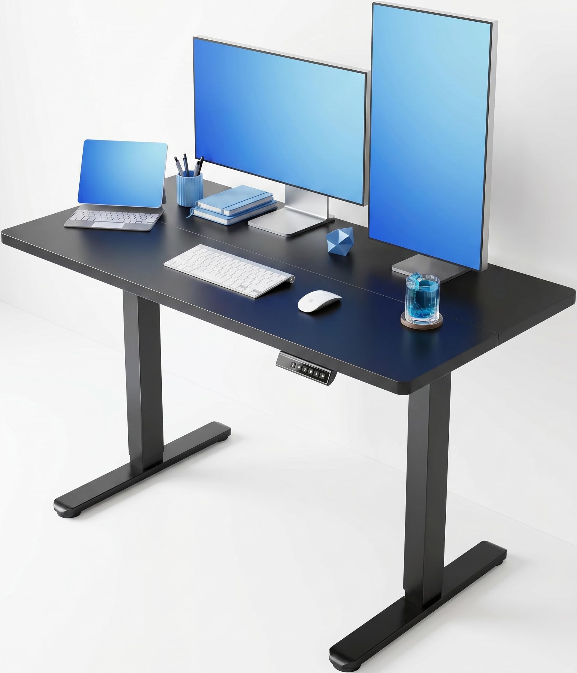 HUANUO Electric Standing Desk, Height Adjustable Desk, 4 Memory Height Settings, Black Sit to Stand Up Desk for Home Office, with Headphone Hook, Cable Manager