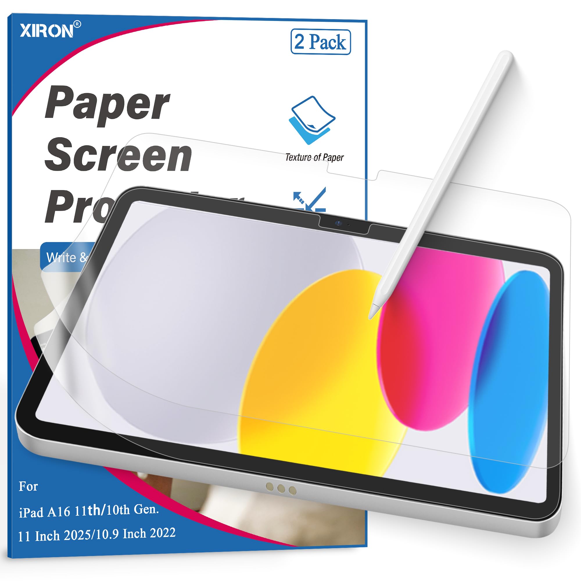 Papier Folie für iPad A16 11./10. Generation 10,9 Zoll 2022/2025, Schutzfolie Like Paper Matt Displayschutz Schreiben wie Papier, Einfache Installation, Blendfreiem zum Zeichnen und Notizen(2 Stück)