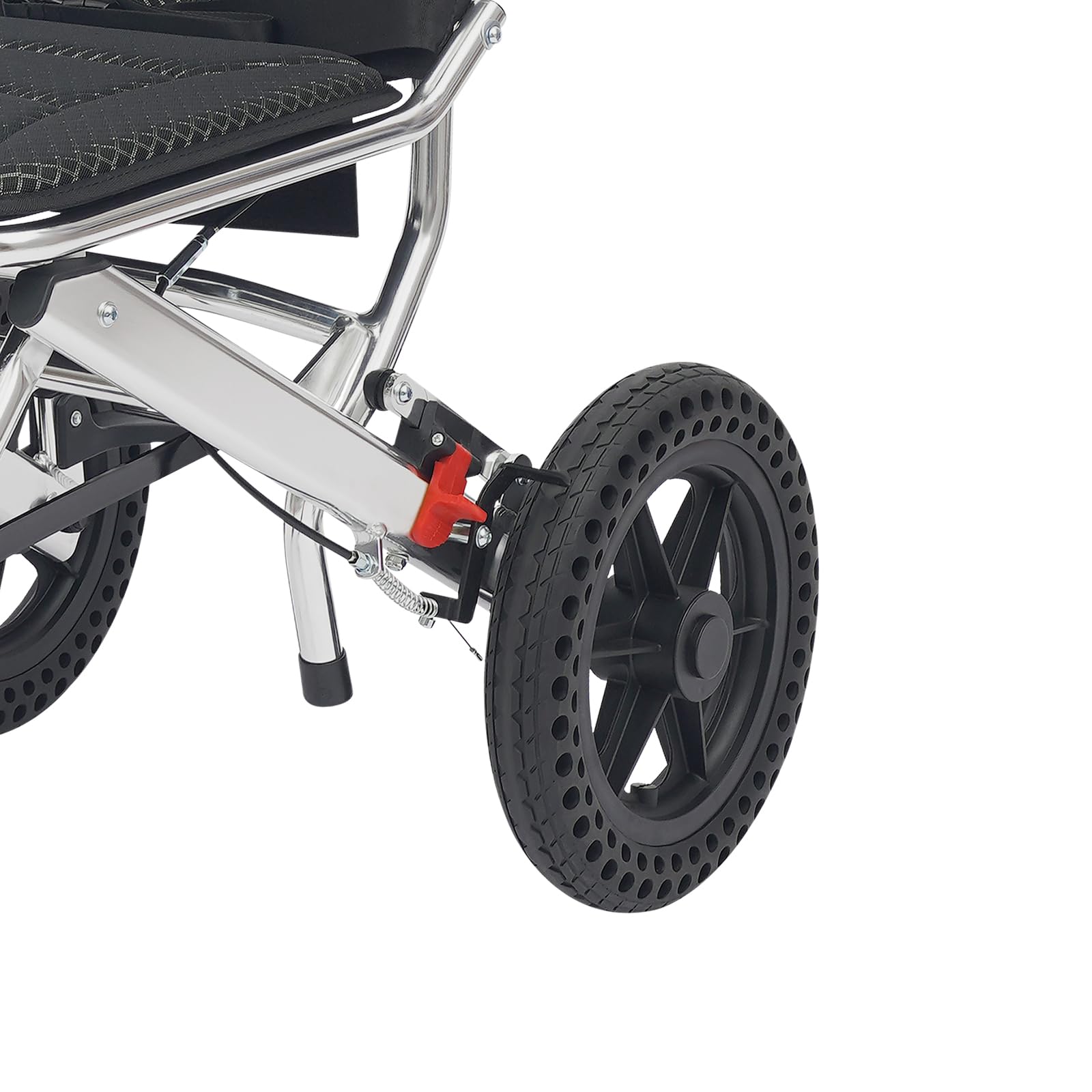 Składany wózek inwalidzki, lekki, aluminiowy wózek turystyczny z oddychającą powierzchnią do siedzenia, oparcie 45 cm, kółka 360°, uchwyt transportowy, do 100 kg, przenośny wózek inwalidzki dla osób