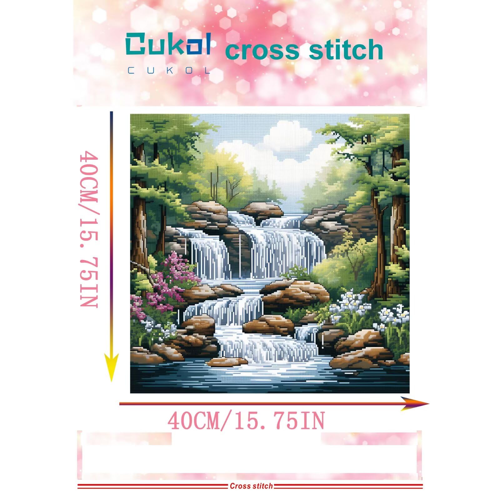 cukol cukol Kit Punto de Cruz con Hilos y Tela Impresa Completo 40x40 cm | Patrones de Paisaje de Arroyo Cuadros 11, Esquemas de Bordado Principiantes, Manualidades DIY para Decoracion Hogar