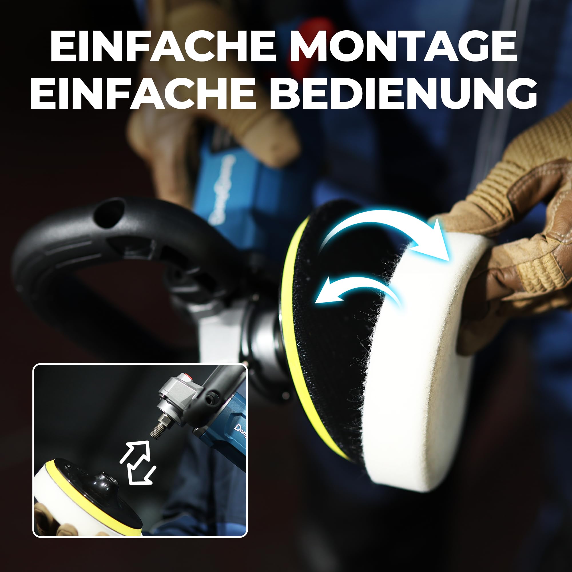 DongCheng Akku Poliermaschine für Auto, 2x 4,0Ah Batterie,Bürstenloser Rotationspolierer, Sanftanlauf, 6 Gang Drehzahlregelung – Ideal für Lackpflege und Kratzerentfernung