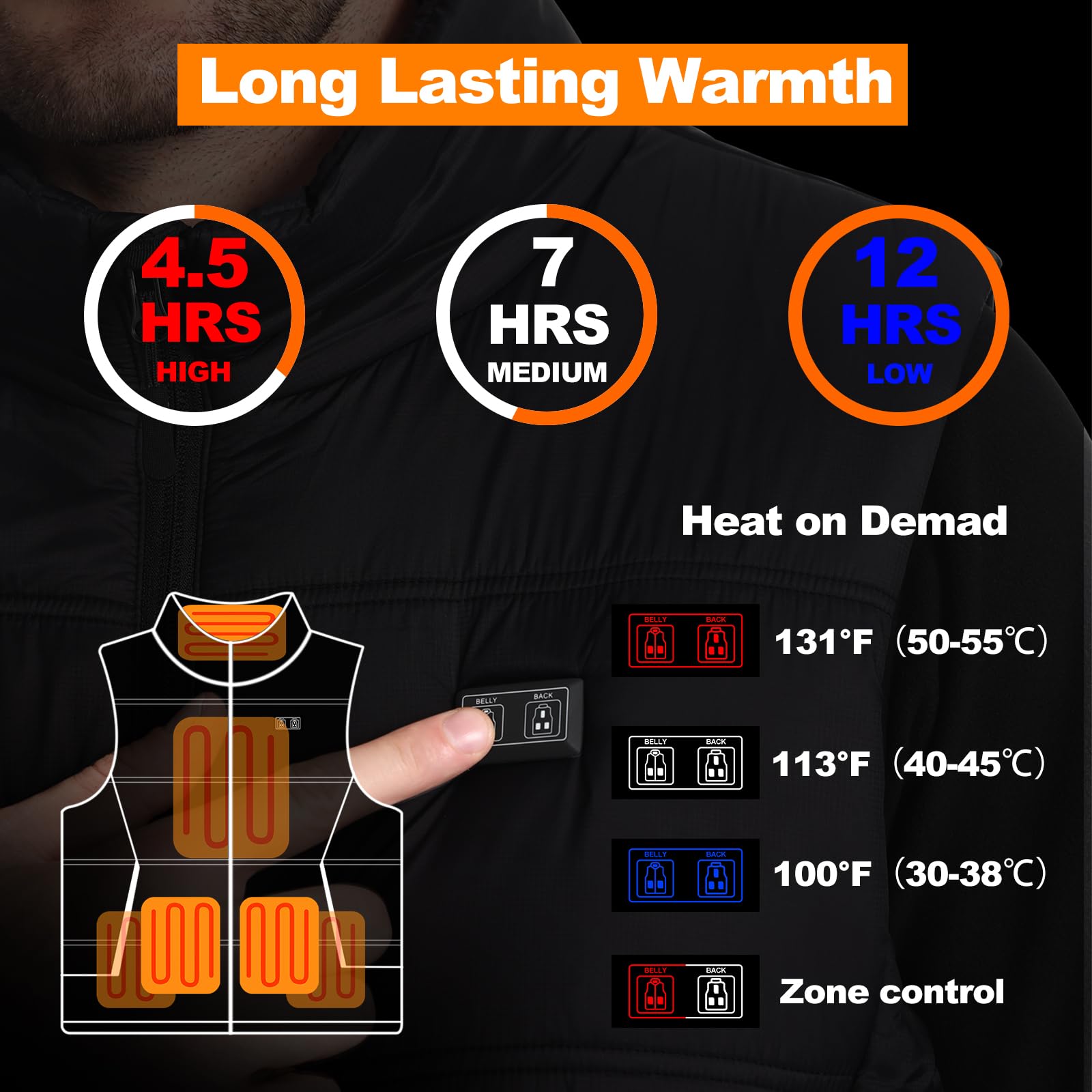 GAROERFAR Gilet Riscaldato Uomo con Batteria 12000mAh Inclusa, Giacca Riscaldata Uomo con 6 Zone di Riscaldamento, Gilet Riscaldato Elettrico Ideale per Campeggio, Caccia e Moto