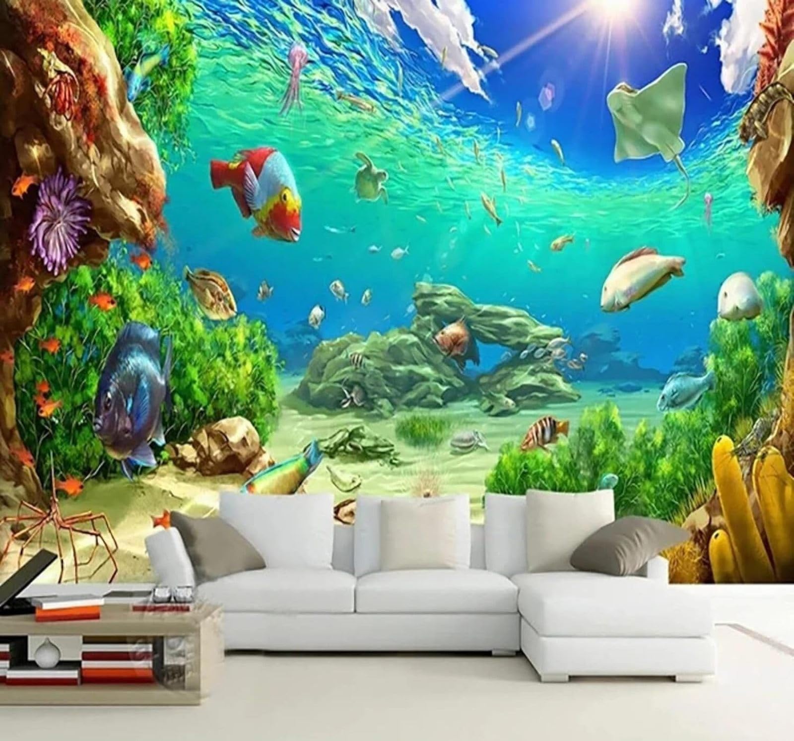 XLMING Fresh Beautiful Underwater World Coral Scenery 3D Wallpaper Luxury Silk Study Dining Feature Sofa Grey Bedroom Living Room Tv Decorative Wall-430cm×300cm