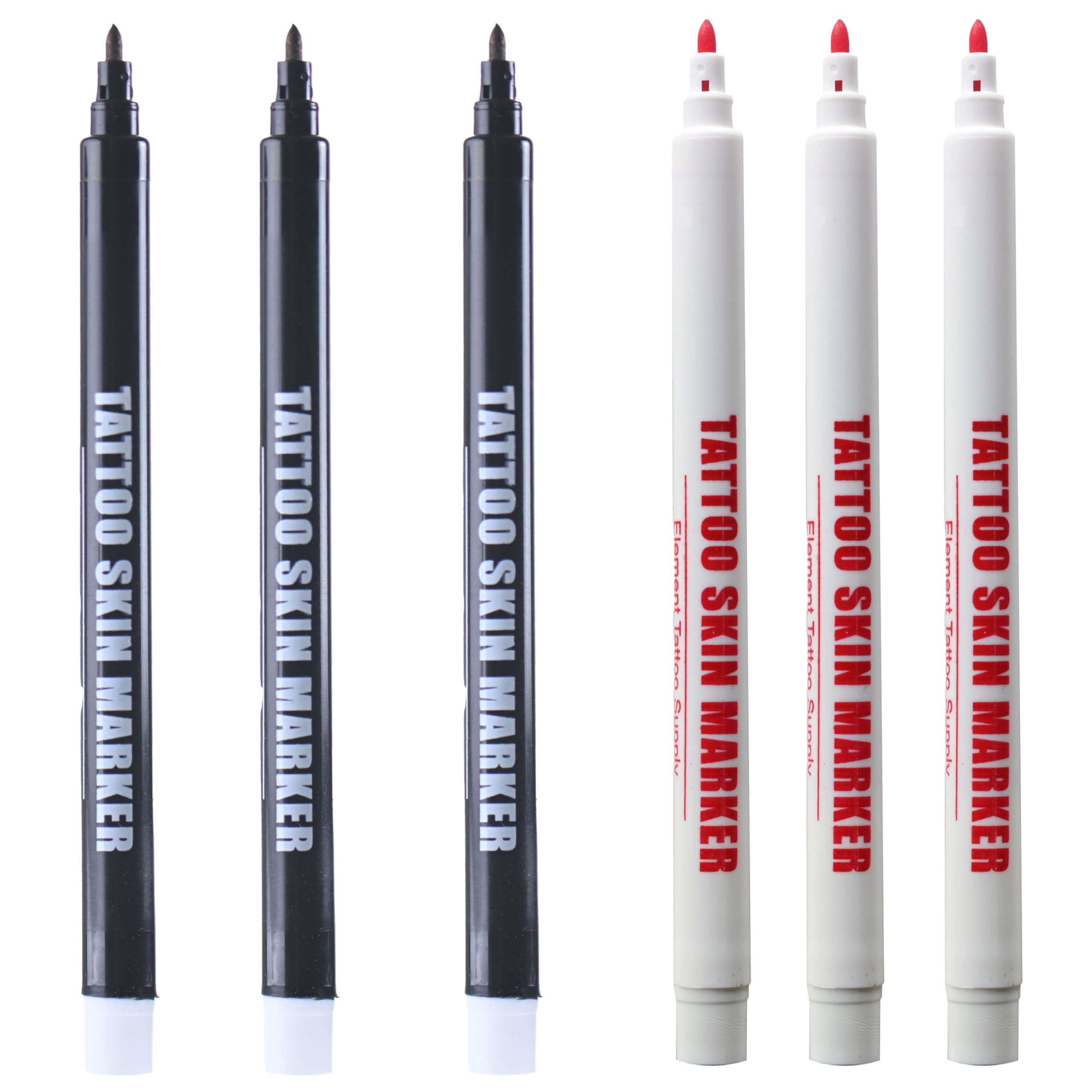 Element Tattoo Supply - Tattoo Stencil Skin Markers, 3 Purple and 3 Red Bold Tip Stencil Marking Pens for Freehand Tatttooing Designs onto Skin