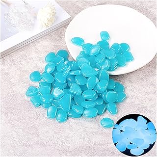300 PCS Pedras Luminosas, Pedras Brilhantes Seixos Azuis Brilham no Escuro, Pedras Brilhantes Alimentadas por Luz e Energia Solar, Pedras para Decoração de Gramado de Jardim de Aquário de Peixes (Col