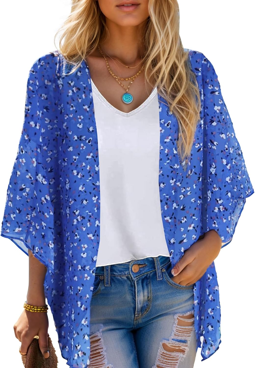 Moss Rose Women's Beach Kimono Coverup Sheer Chiffon Cover Ups, Casual Loose Open Front Cardigan Tops