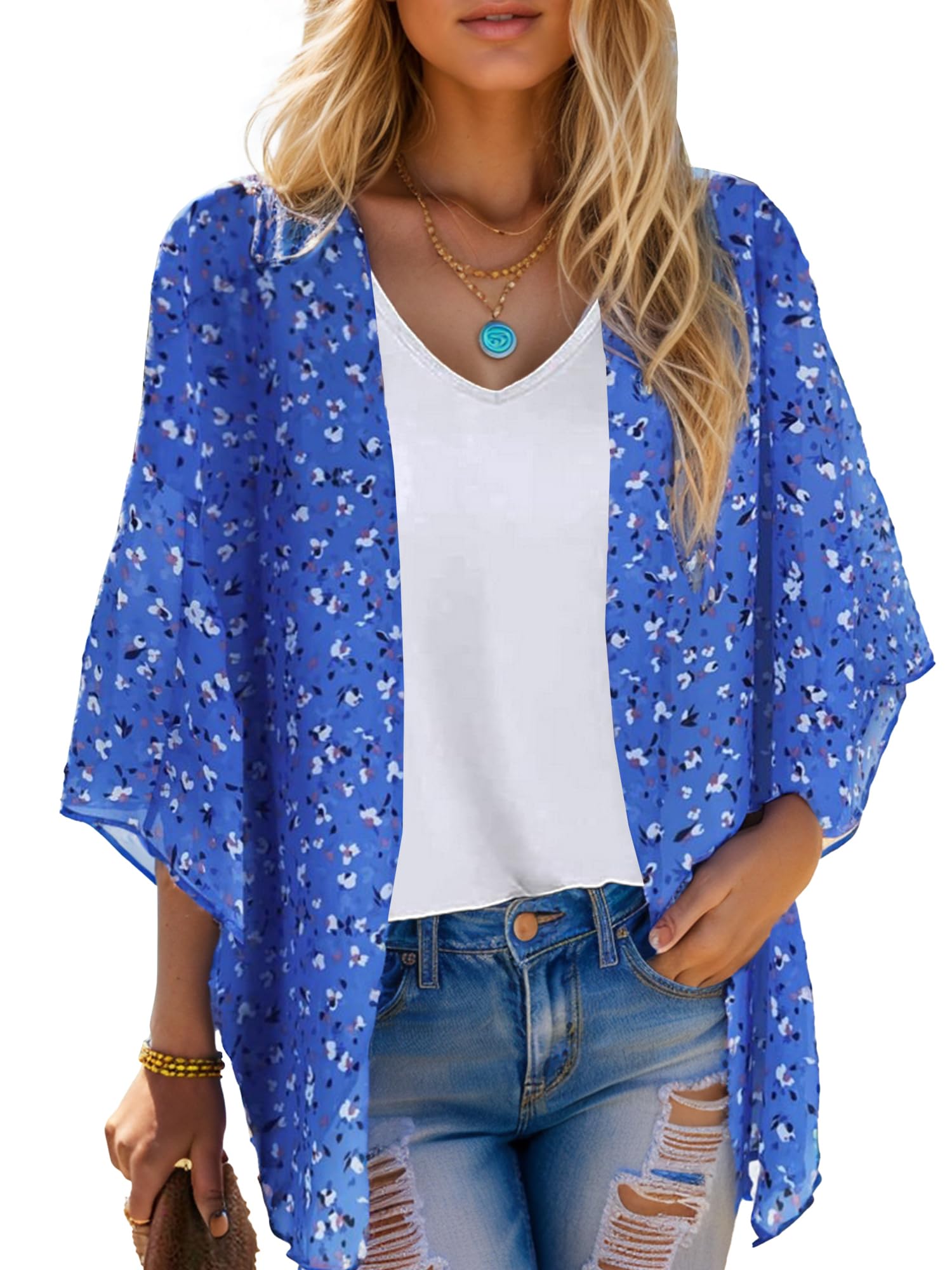 Women's Beach Kimono Coverup Sheer Chiffon Cover Ups, Casual Loose Open Front Cardigan Tops