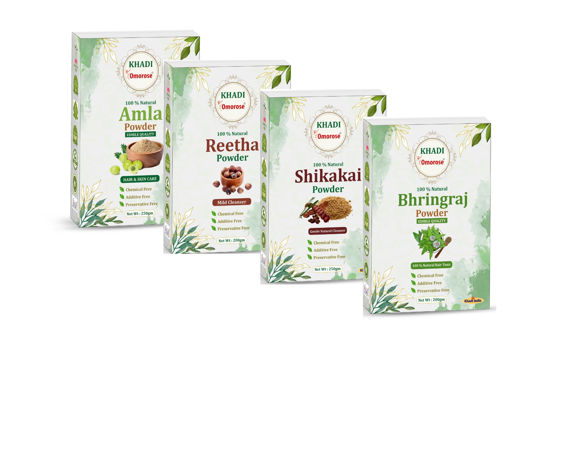 Khadi Omorose Natural Hair Care Powder combo | Amla, Reetha, Shikakai, Bhringraj, 800 gram | 200 gram Each, Chemical-Free-picture-38