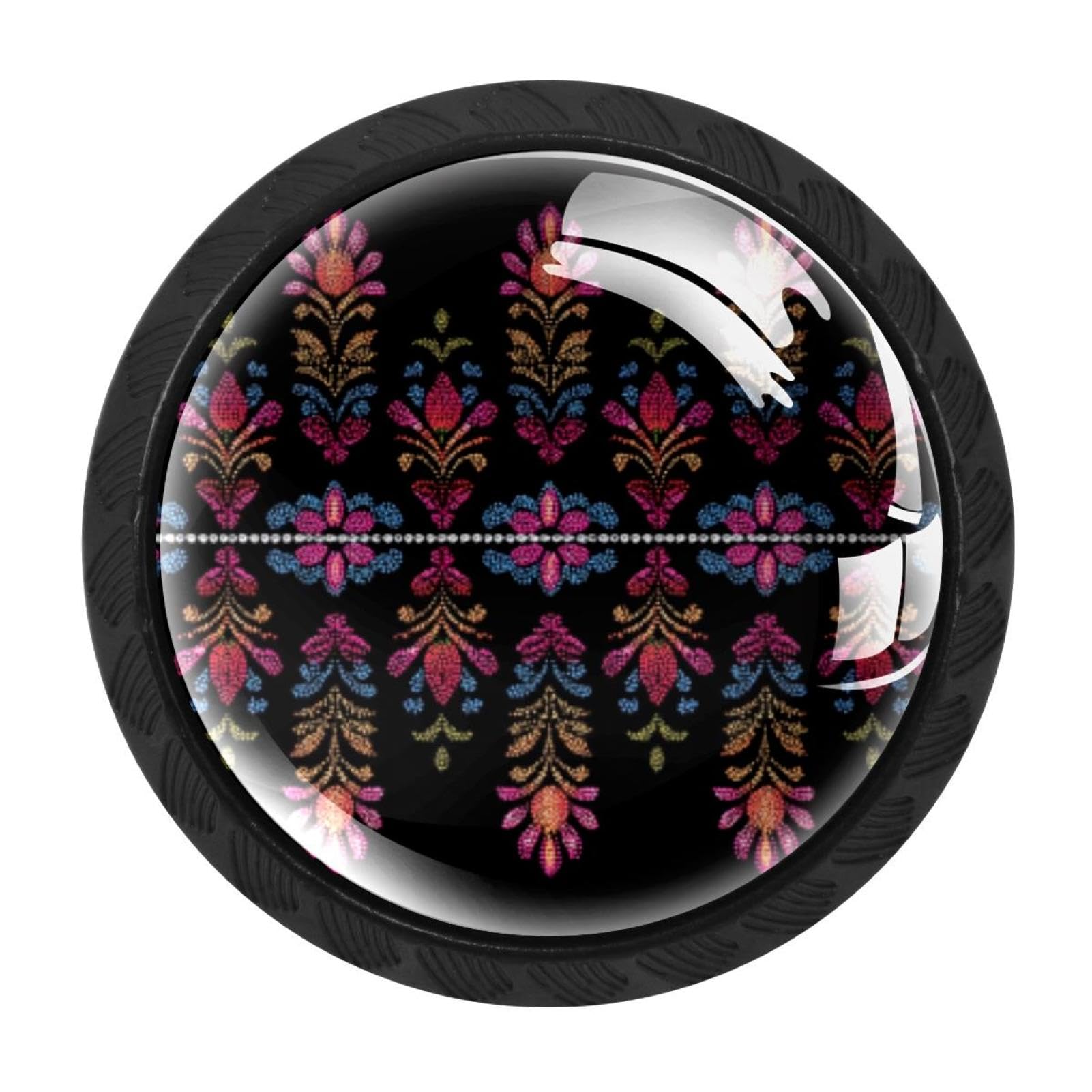 CHENZZZZ 4 Pack Black Motifs African Boho Paisley Floral (32) Kitchen Handles, Cabinet Pulls Hardware for Cupboard Drawer Knobs Dresser Pulls