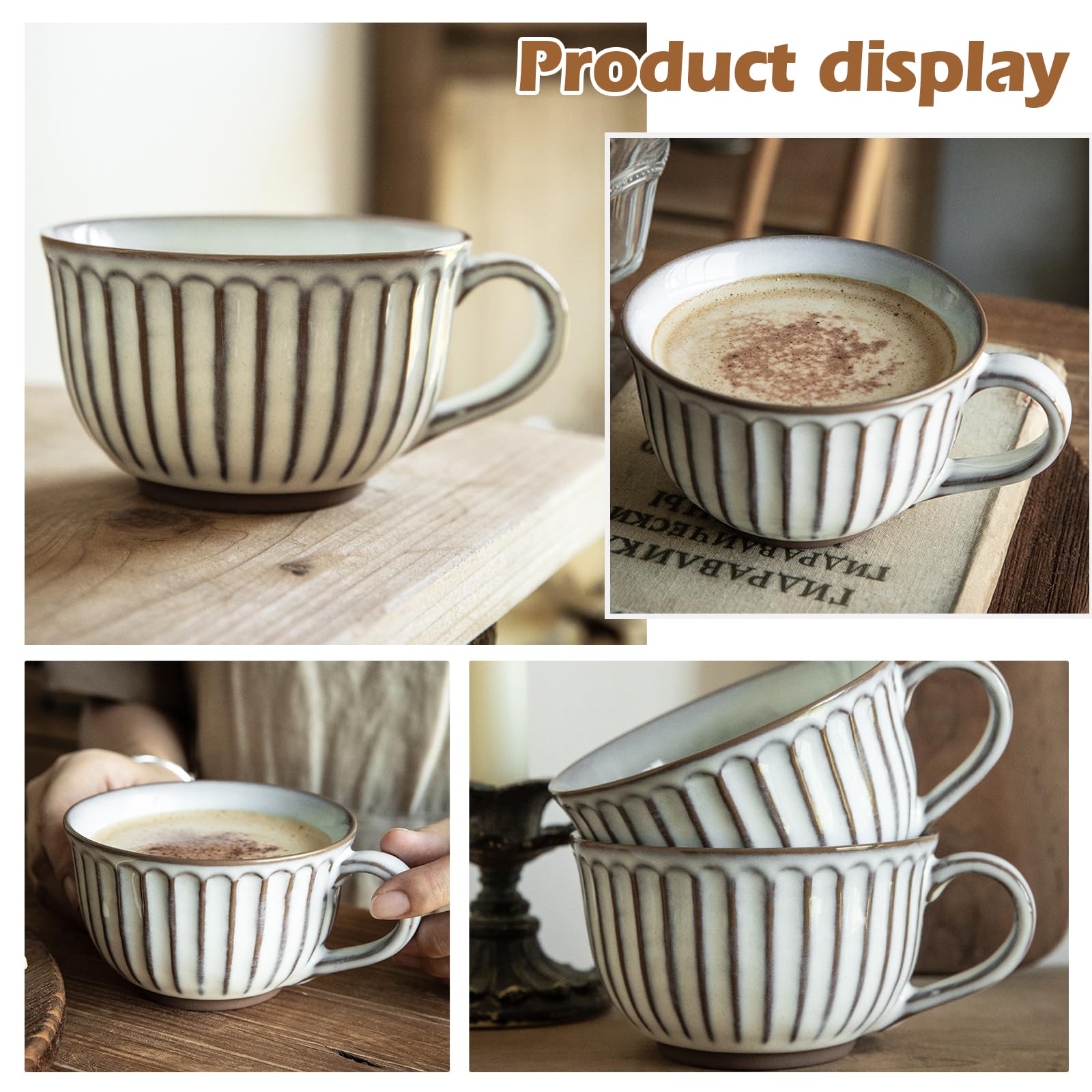 KMQRDZi Large Breakfast Cup, Coffee Cup Mug Ceramic 400ml Soup Bowls with Handle, Breakfast Bowl, Cereal, Soup, Porridge - Image 3