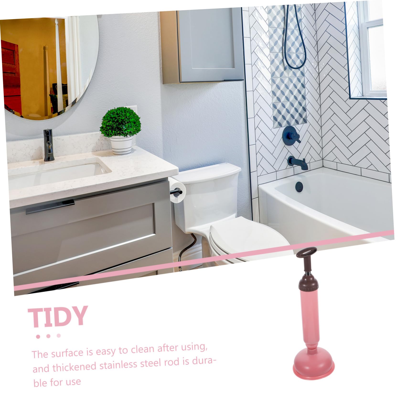Desatascador de Inodoro Ventosa de Succión Fuerte, PVC y Acero Inoxidable, para Cocina y Hogar, Quita Obstrucciones Fácil Limpieza | Color Rosa, Fácil de Limpiar, para Hotel y Hogar, Herramienta Manual para Desatascar Obstrucciones