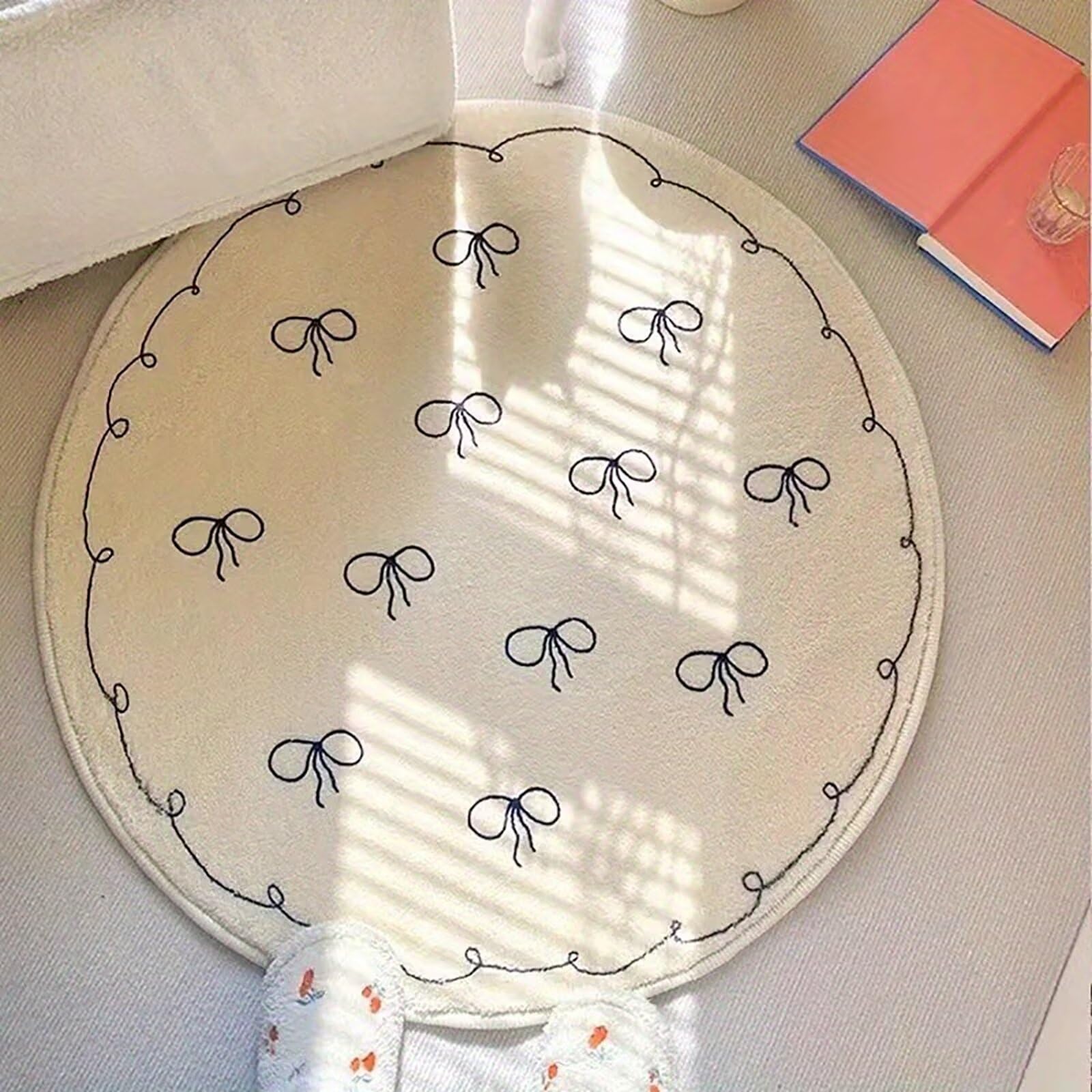 Tapis rond en laine artificielle rose de 60 cm lavable et antidérapant