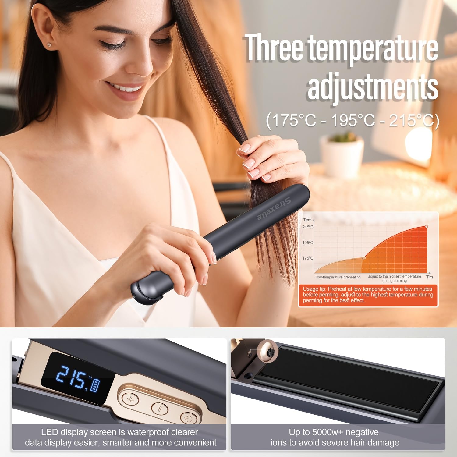 Piastra per Capelli Senza Fili, 2 in 1 Piastra e Arricciacapelli Portatile, 175℃-215℃ Portatile Piastra Senza Fili con LED Display, 10000mAh Piastra Capelli da Viaggio per Donne/Uomini
