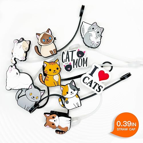 Miniatura 4 de 10 vasos para vaso con popote para gato, 10 unidades, 0.394 in, protector reutilizable, puntas de popote para accesorios de taza (10 unidades, gato