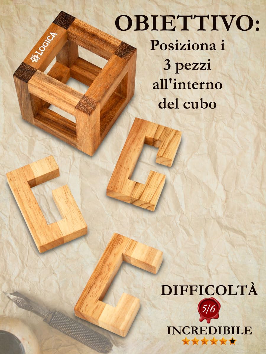 Logica Juegos Art. Trampa: Cubo 3D De Madera (8cm) - Dificultad 5/6 Para Expertos - Colección Leonardo Da Vinci Logica Juegos Art. Trampa: Cubo 3D De Madera (8cm) - Dificultad 5/6 Para Expertos - Colección Leonardo Da Vinci