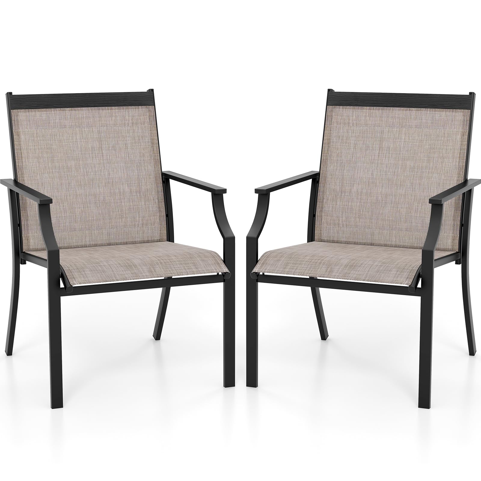 KOMFOTTEU Lot 2 Chaises Jardinen Tissu, Charge 150 kg, Dossier Haut Marron
