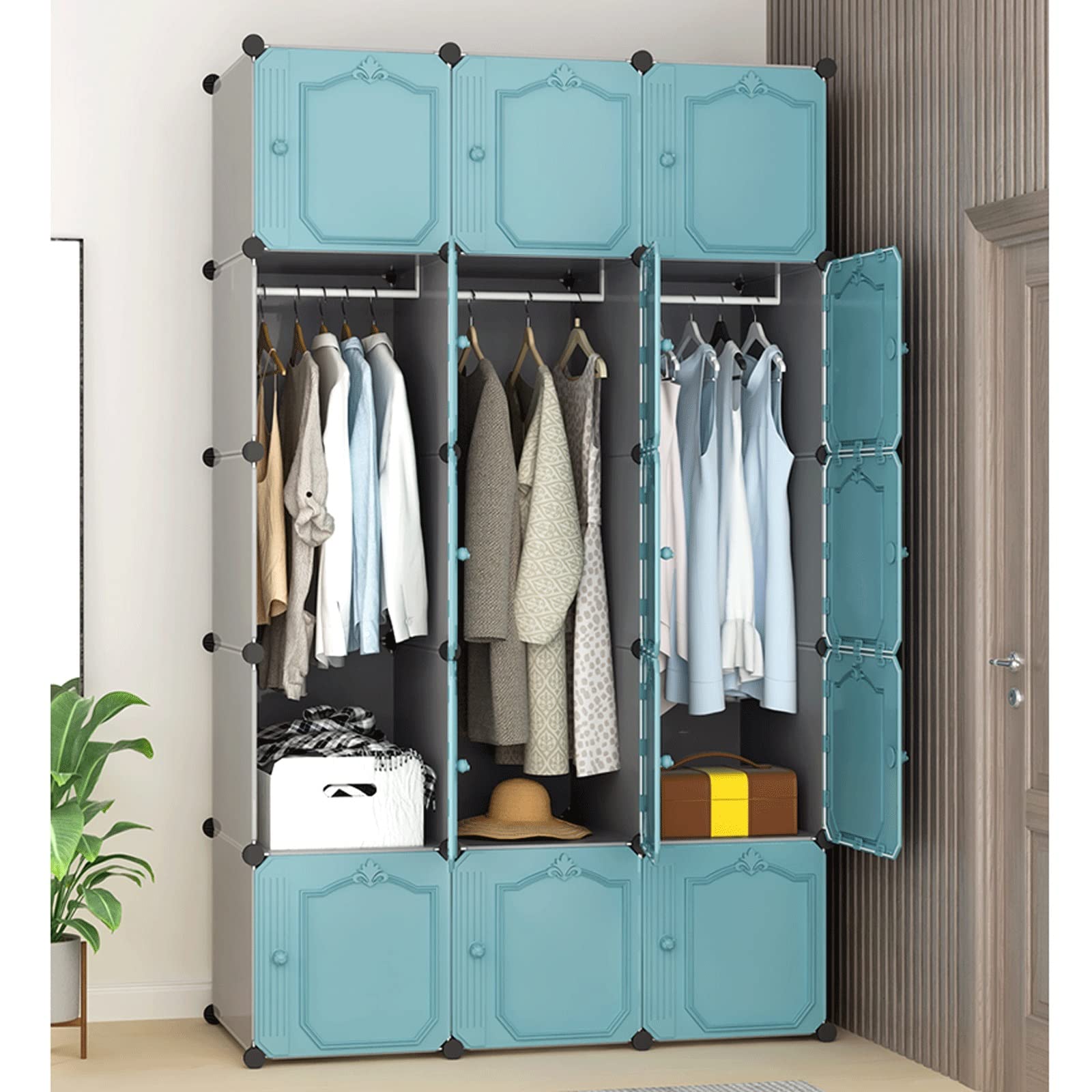 Kleiderschrank, Stoffschrank Garderobe Cube Kleiderschrank Kombination Kleiderschrank Tragbare Kleiderschrank Baukasten Kabinett Faltbare Locker Schlafzimmer Kleidung Schuhe Spielzeug Lagerschrank Ide