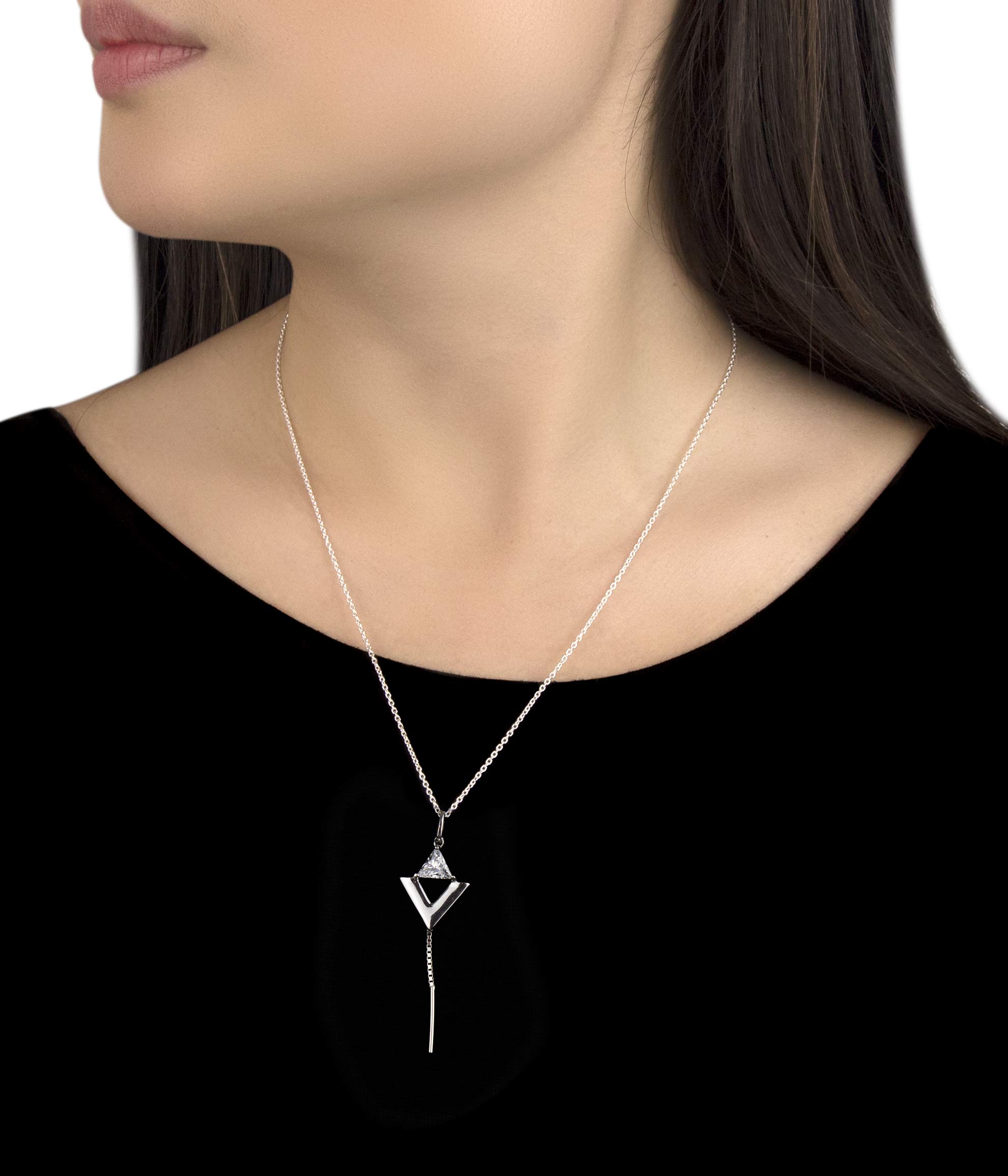 Tuscany Silver Damski srebro Sterling rodowane CZ trójkąt i łańcuch wisiorek na łańcuszku o splocie pancerka - 46 cm / 18 cali