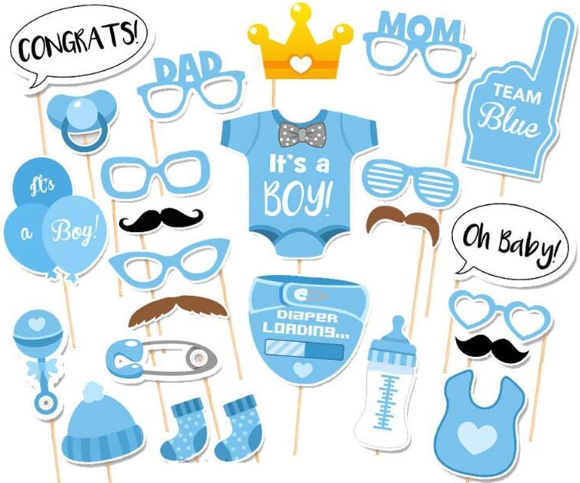 LASLU It's A Boy Baby Shower Party Photo Booth Props Kits on Sticks Set of 25pcs