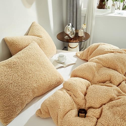 Miniatura 4 de CinYana Juego de funda de edredón de forro polar Sherpa de 5 piezas de doble cara, juego de fundas de edredón de felpa de lujo súper suave,