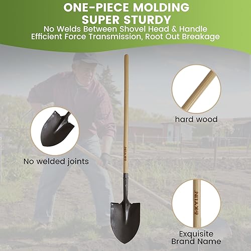Miniatura 6 de Kylin Juego de palas de excavación de jardín, pala cuadrada plana de punta ruidosa con mango en D de madera dura de norte largo, juego de