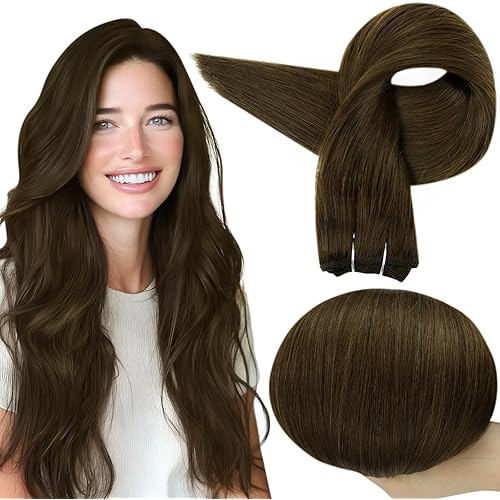 Full Shine Hair Extensions Sew In Color Medium Brown Hair Extensions Sew In Hair Extensions Real Human Hair Weft Extensions Straight Hair Sew In Real Human Hair Double Weft For Women 50G 10 Inch