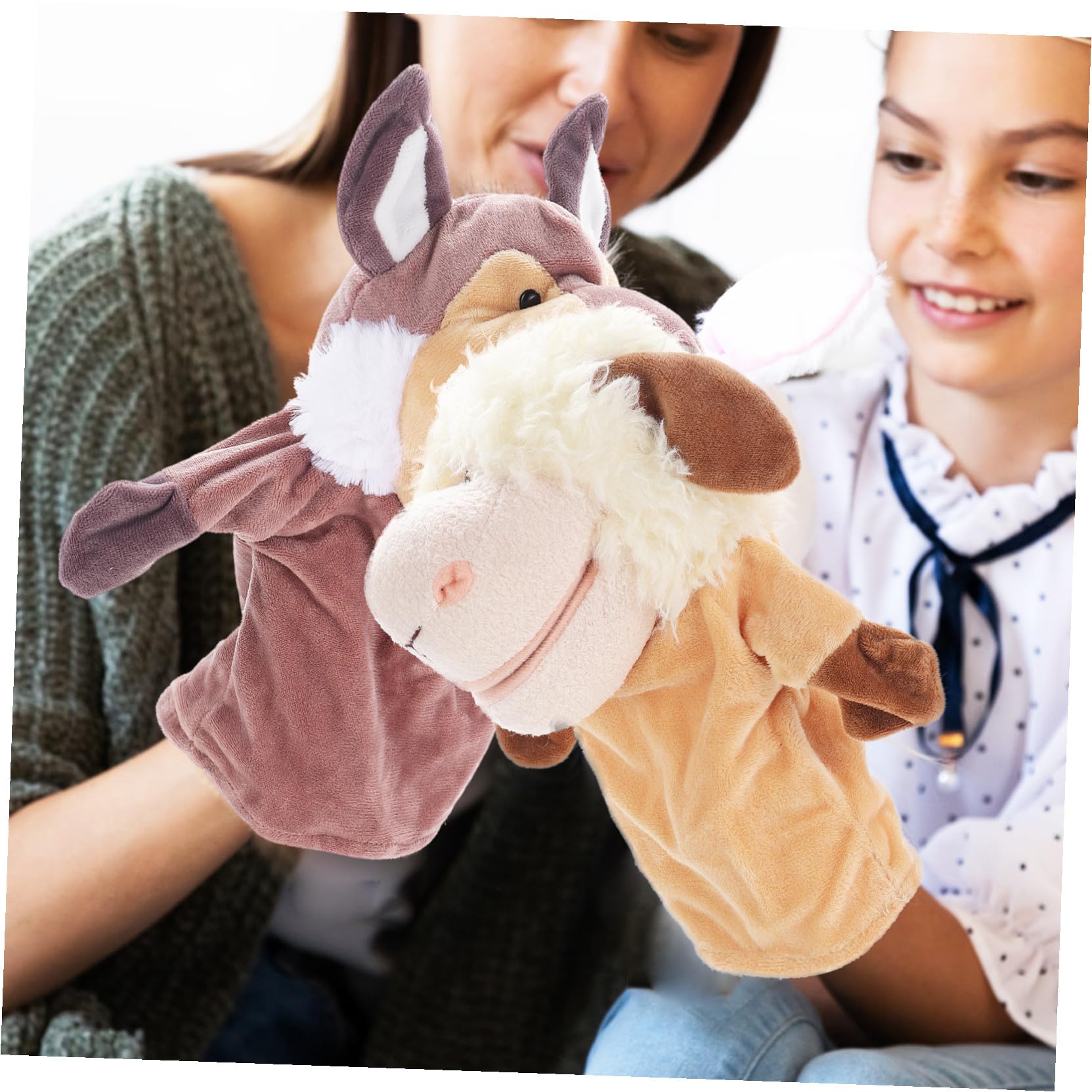 KOMBIUDA Títeres de Mano con Boca Articulada Animales 5 Piezas, Juguete de Peluche Corto para Cuentos y Storytelling