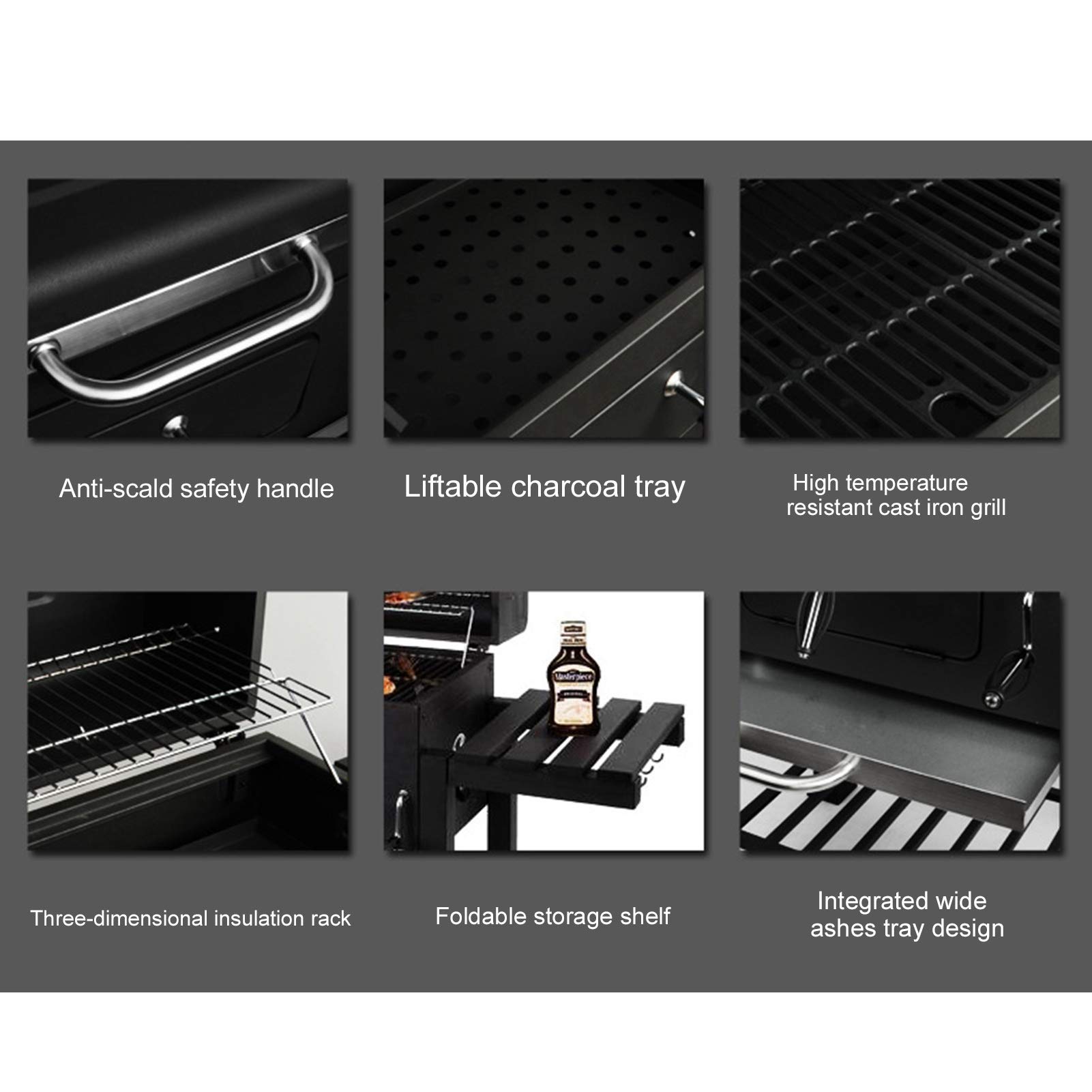 Carrello per barbecue Griglia a carbonella Griglia portatile Barbecue Griglia a carbonella Strumenti per cortile esterno Campeggio Escursione Picnic, 100 x 115 x 48 cm
