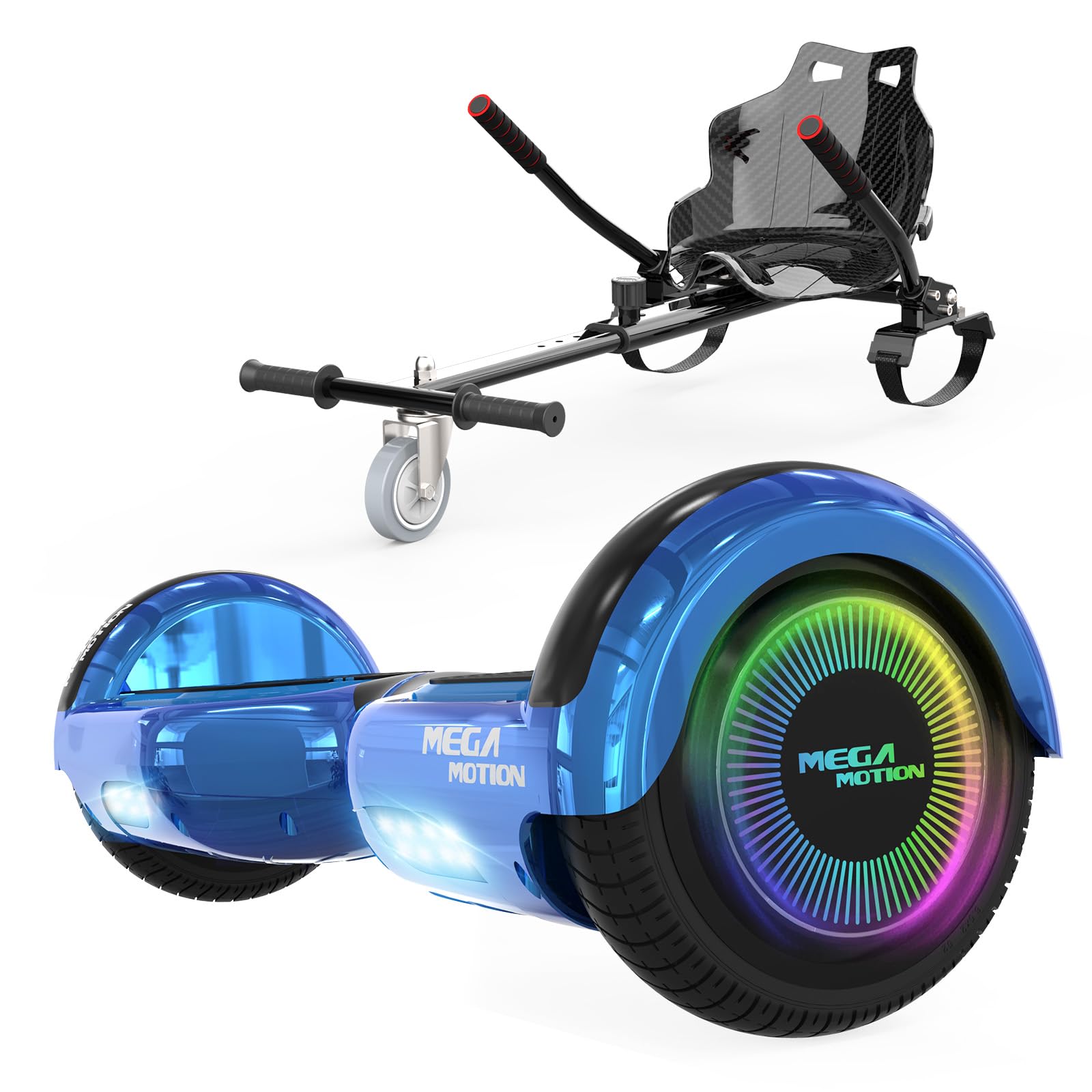 MEGA MOTION 6.5 Zoll Hoverboards mit Sitz für Kinder, Geschenk für Kinder, mit Bluetooth-Lautsprecher-leistungsstarkem Motor, mit LED-Leuchten