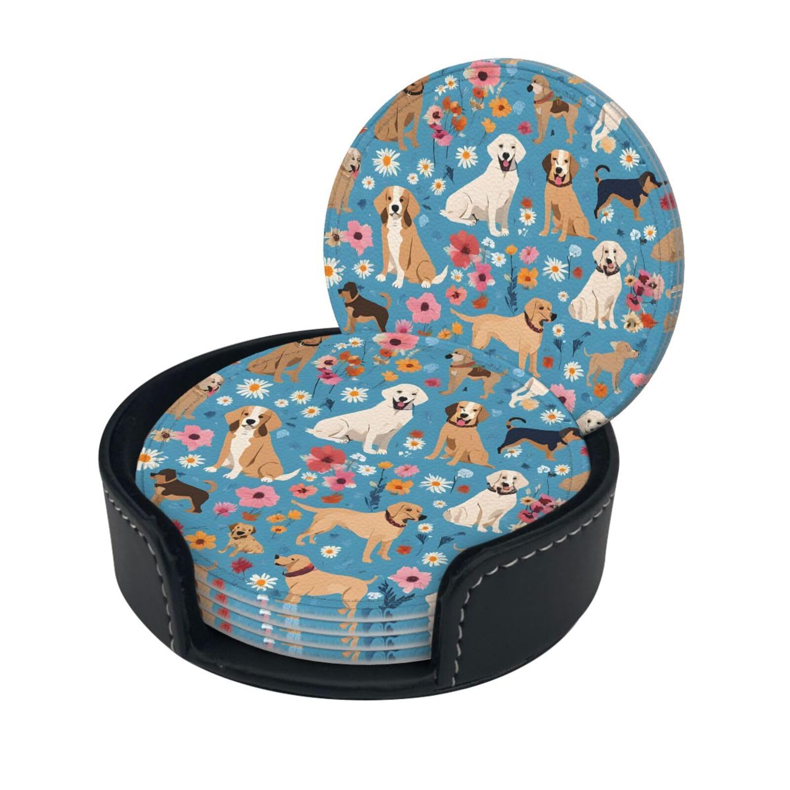 Dessous de verre en polyuréthane de haute qualité, motif bordercollie floral chic
