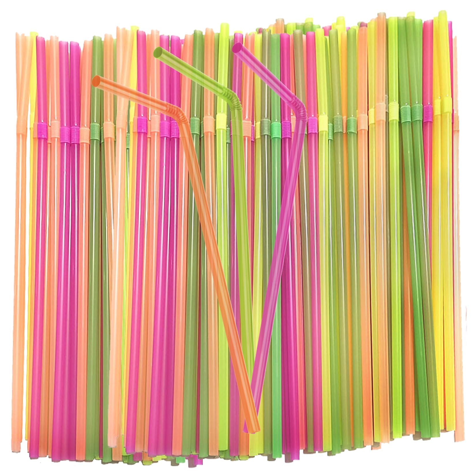 150PCS Disposable Plastic Drinking Straws - Flexible Straws Disposable Long Colorful PP Plastic Striped Assorted Colors for Home Use Milk Juice Drinks