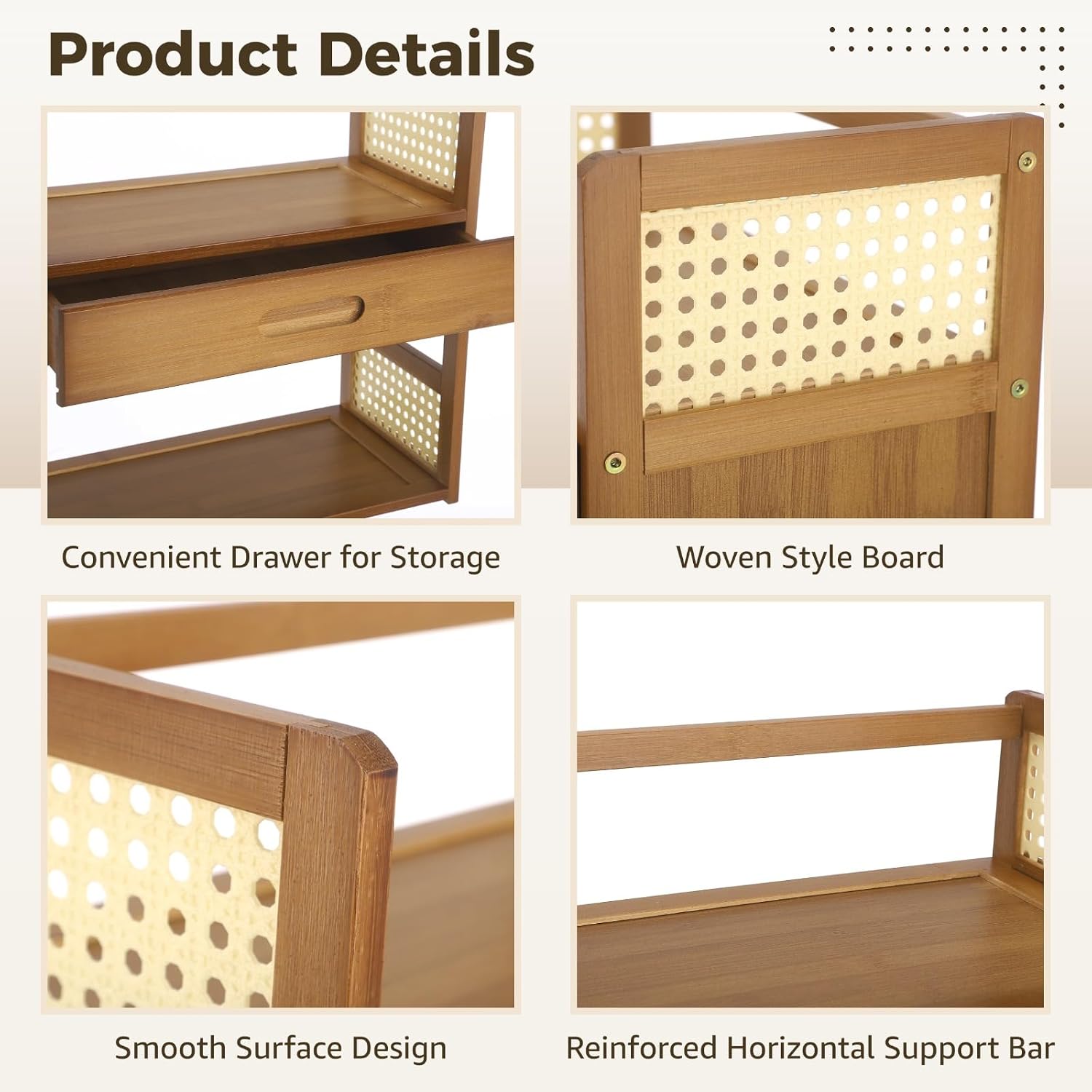 2 Tier Matcha Station Organizer with Drawer,15.75" x 7.87" x 15.35" Bamboo Mug Stand Shelf, Home Coffee Station Organizer for Whisk Set Bowl Cup Kitchen Countertops Bars