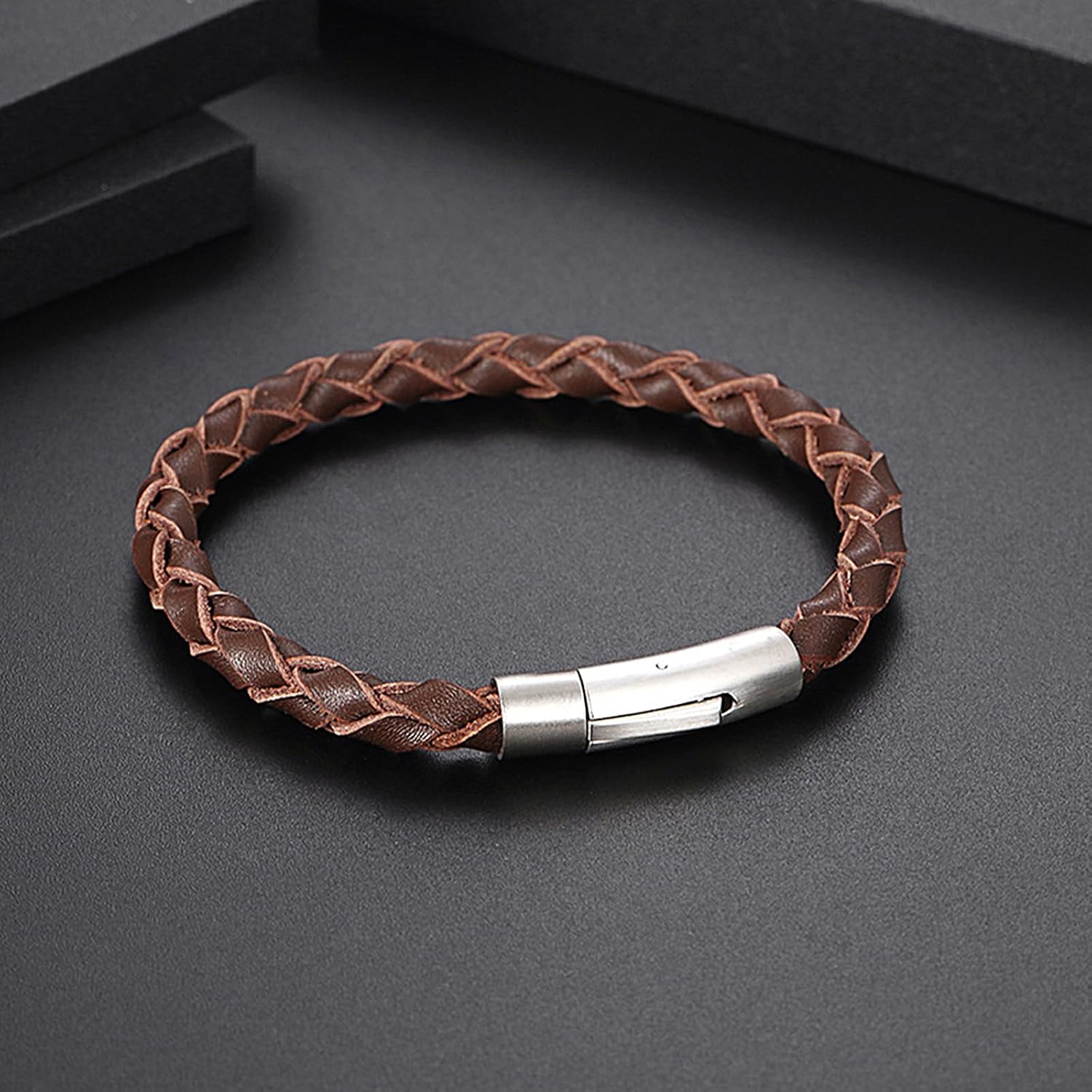 Men's Cool Daily Leather Bracelet - Stainless Steel Clasp, Stylish & Durable | Ideal Birthday/Thanksgiving Valentine's Day Gift for Dad, Son, Boyfriend, My Man - Image 2