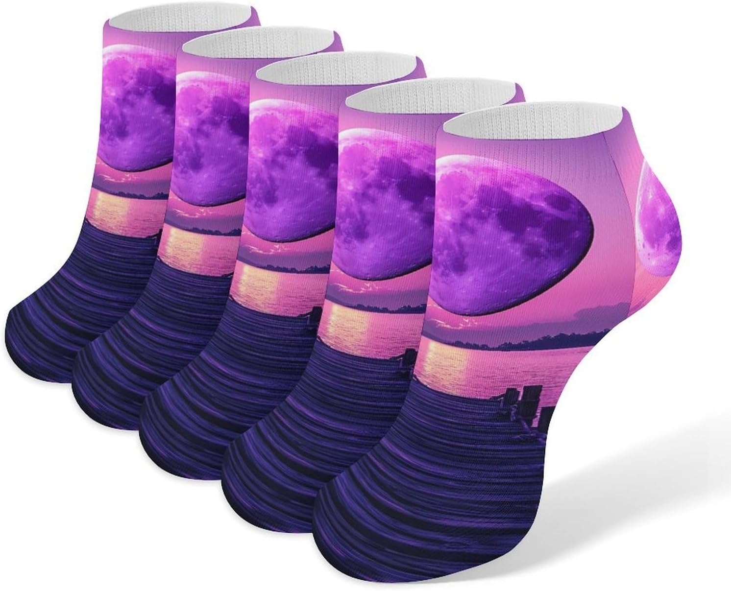 Landscape Bridge Full Moon Mens Socks No Show Low Cut Ankle Sock for Sports