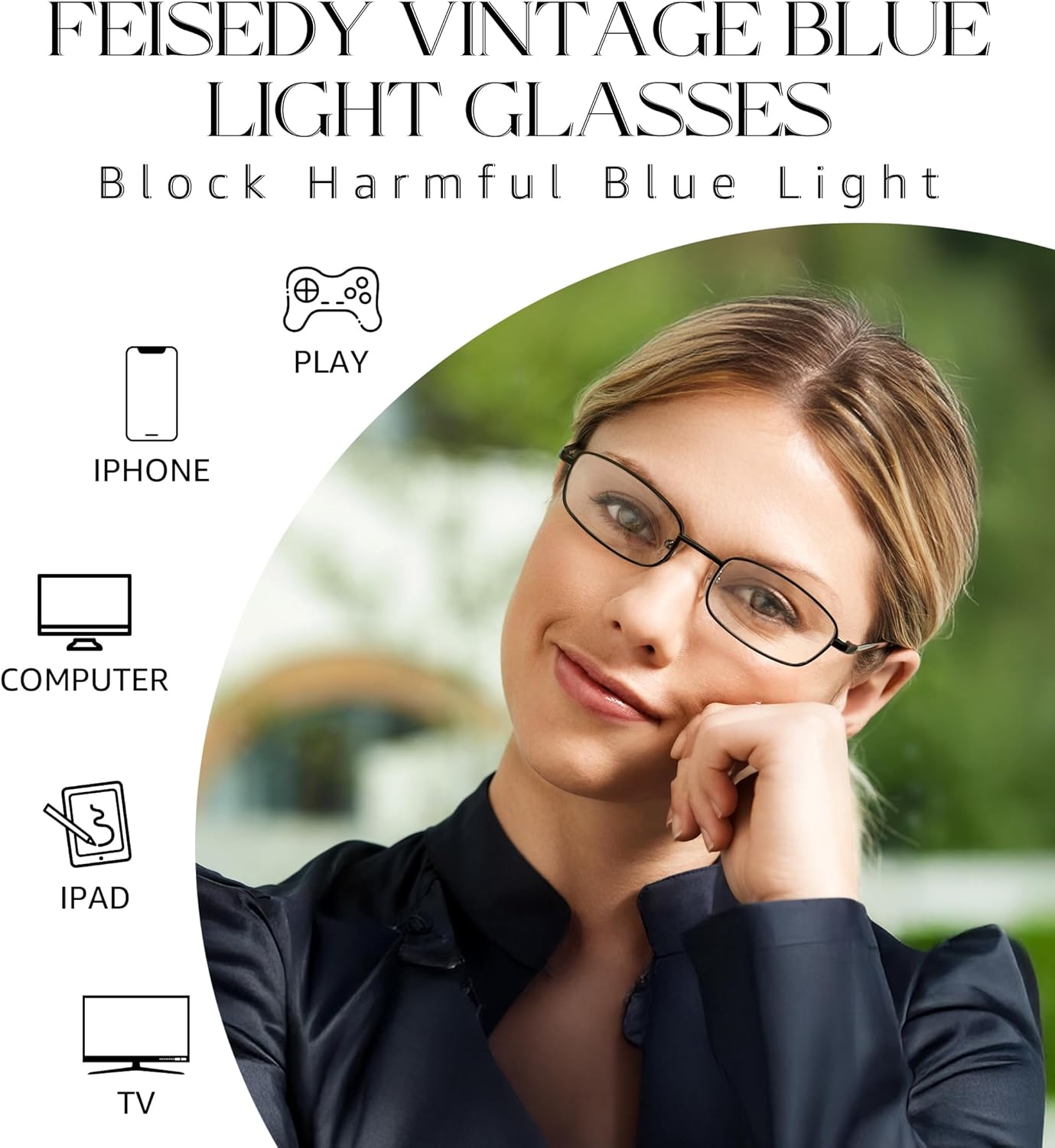 FEISEDY Vintage Blue Light Glasses for Women Metal Y2K Rectangle Glasses Gold Silver Fake Nerd Eyewear Frame B0271 - Image 3