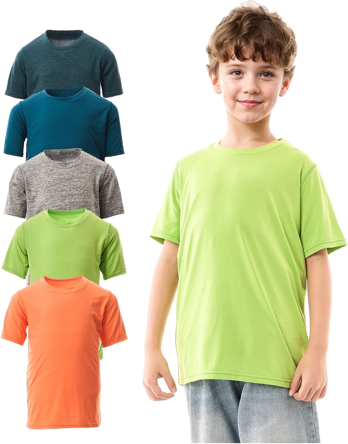 5 Pack Youth Quick-Drying T-Shirt Moisture Wicking Athletic Short Sleeve Tees for Boys & Girls