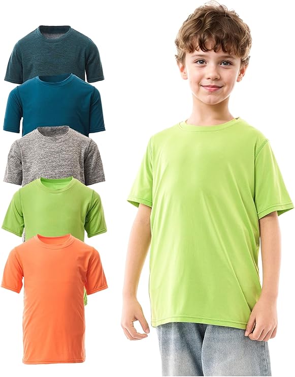 WHITE PEAK TRADING COMPANY 5 Pack Youth Quick-Drying T-Shirt Moisture Wicking Athletic Short Sleeve Tees for Boys &amp; Girls